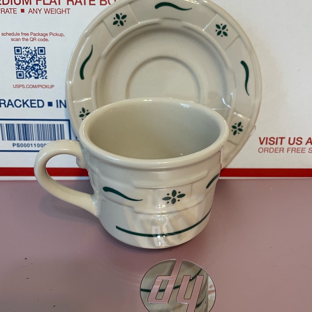 Longaberger White and Dark Green Ceramic Cup and Saucer. FINAL☕️ - Picture 4 of 4